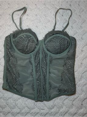 Garage Sage Green Lace Bustier Crop Top